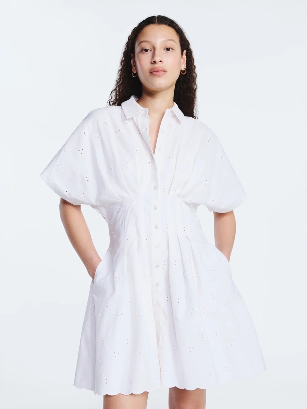 Free Assembly White Eyelet Button-Up Shirt Dresss NWT